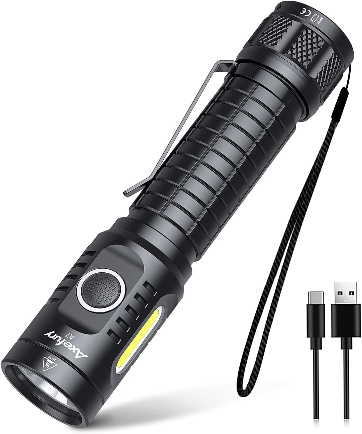 axefury Flashlight, Rechargeable Magnetic LED Flashlight High Powered 1300 Lumens,Tactical LED Light Torch COB Work Light,9 Modes,IP67 Outdoor Gear A7