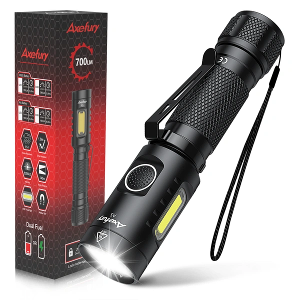 axefury Flashlight, Magnetic LED Flashlight, Super Bright Tactical Flashlight, Cob workLight, 6 Modes, Max 700 Lumens A5 Flashlight for Outdoor Camping, Emergency(Not Including Batteries) Gift