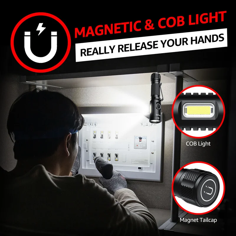 axefury Flashlight, Magnetic LED Flashlight, Super Bright Tactical Flashlight, Cob workLight, 6 Modes, Max 700 Lumens A5 Flashlight for Outdoor Camping, Emergency(Not Including Batteries) Gift