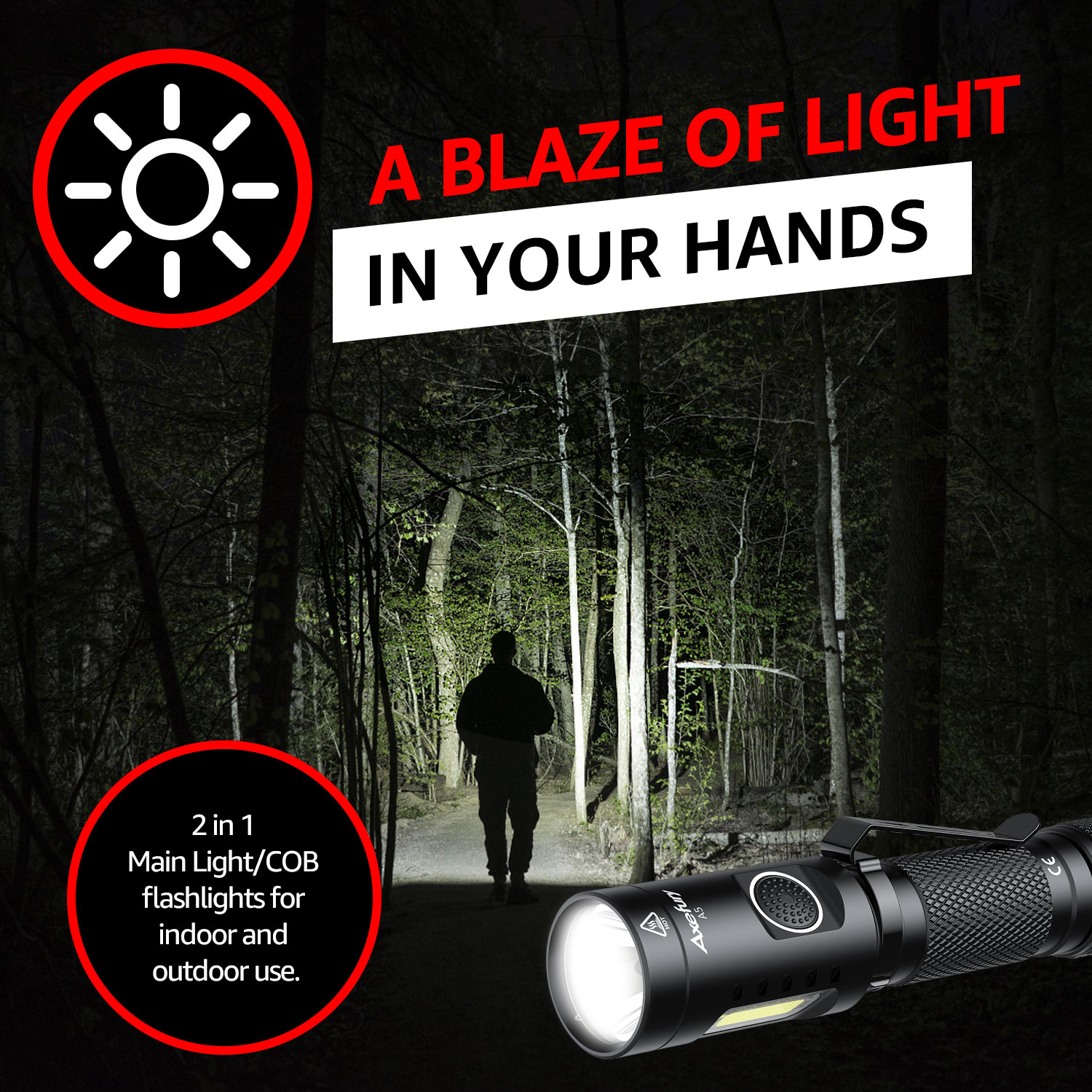 axefury Flashlight, Magnetic LED Flashlight, Super Bright Tactical Flashlight, Cob workLight, 6 Modes, Max 700 Lumens A5 Flashlight for Outdoor Camping, Emergency（Not Including Batteries） Gift