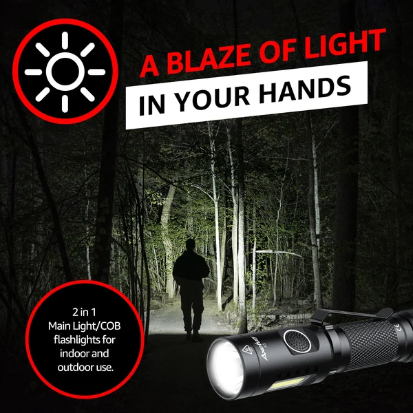 axefury Flashlight, Magnetic LED Flashlight, Super Bright Tactical Flashlight, Cob workLight, 6 Modes, Max 700 Lumens A5 Flashlight for Outdoor Camping, Emergency(Not Including Batteries) Gift
