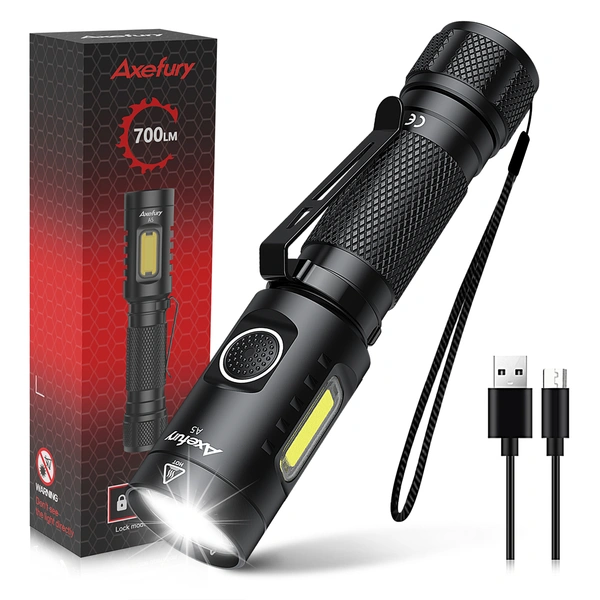 axefury Flashlight, Rechargeable Magnetic LED Flashlight, Tactical Flashlight with Cob workLight,700 lumens,6 Modes,Flashlight Waterproof for Camping,Emergency(Battery Included) Gift