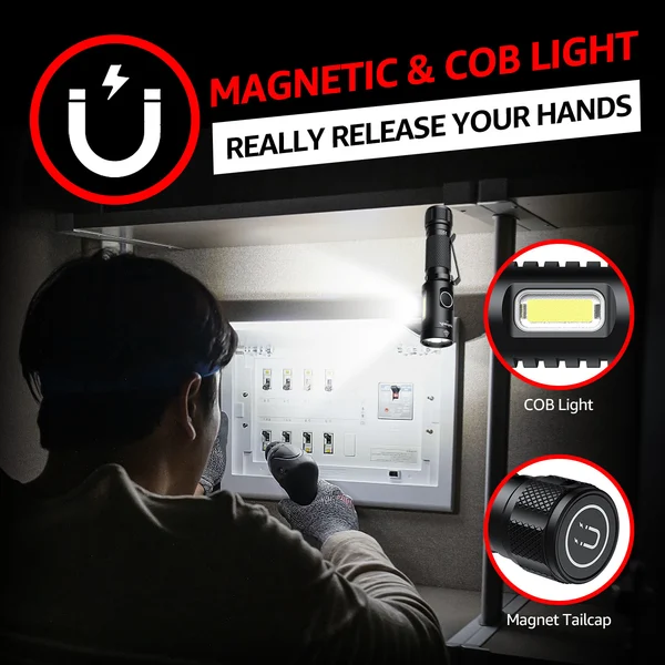 axefury Flashlight, Rechargeable Magnetic LED Flashlight, Tactical Flashlight with Cob workLight,700 lumens,6 Modes,Flashlight Waterproof for Camping,Emergency(Battery Included) Gift