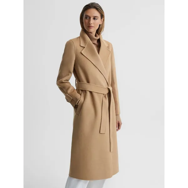 Classic Autumn and Winter Camel Long Pure Cashmere Belted Wool Coat Women’s Coat