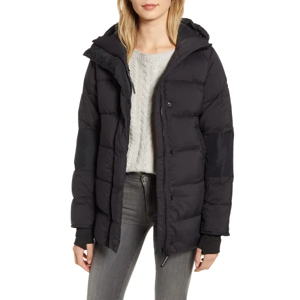 Newest Style Long Sleeve Bubble Puffer Jackets for Women: Navy Blue Shiny Quilted Winter Jackets