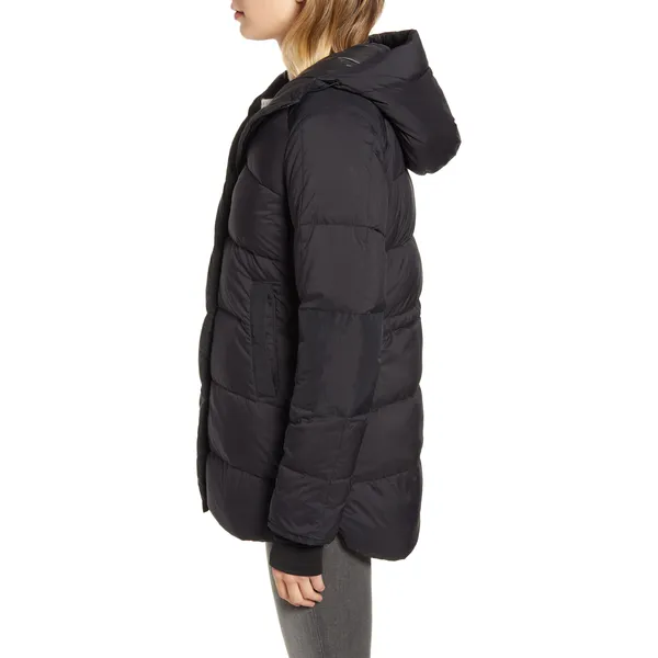 Newest Style Long Sleeve Bubble Puffer Jackets for Women: Navy Blue Shiny Quilted Winter Jackets