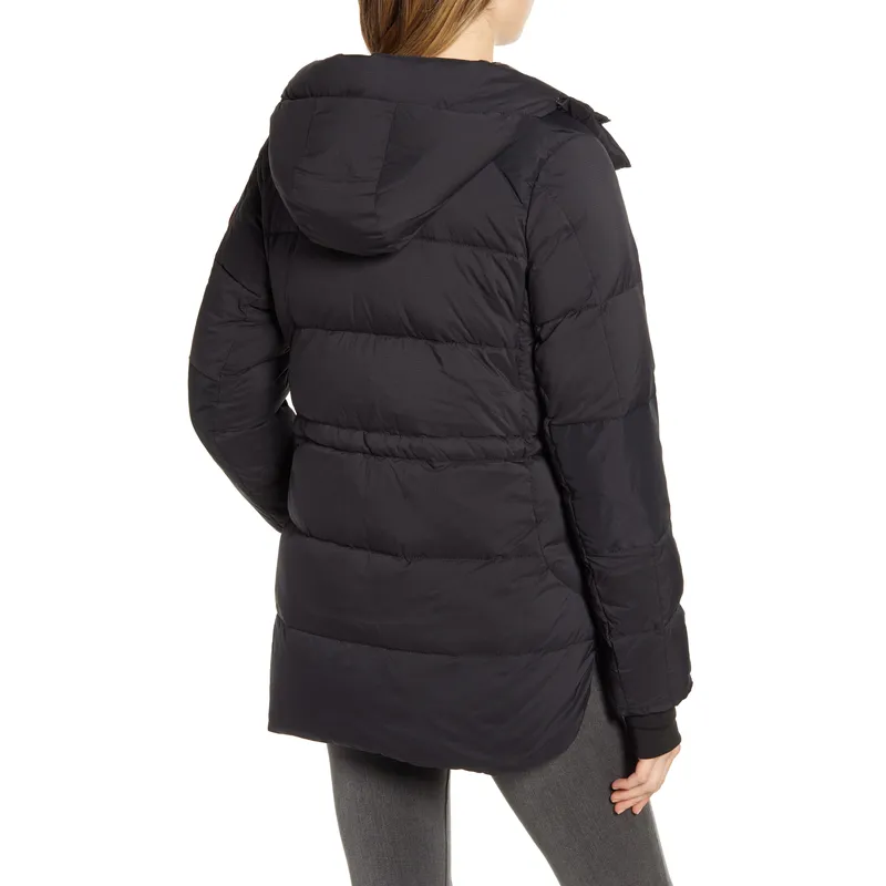 Newest Style Long Sleeve Bubble Puffer Jackets for Women: Navy Blue Shiny Quilted Winter Jackets