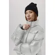 Women’s Puffy Jacket with Full Length Sleeves: Hoodie Collar, Zip Closure, Button Sleeve Hem