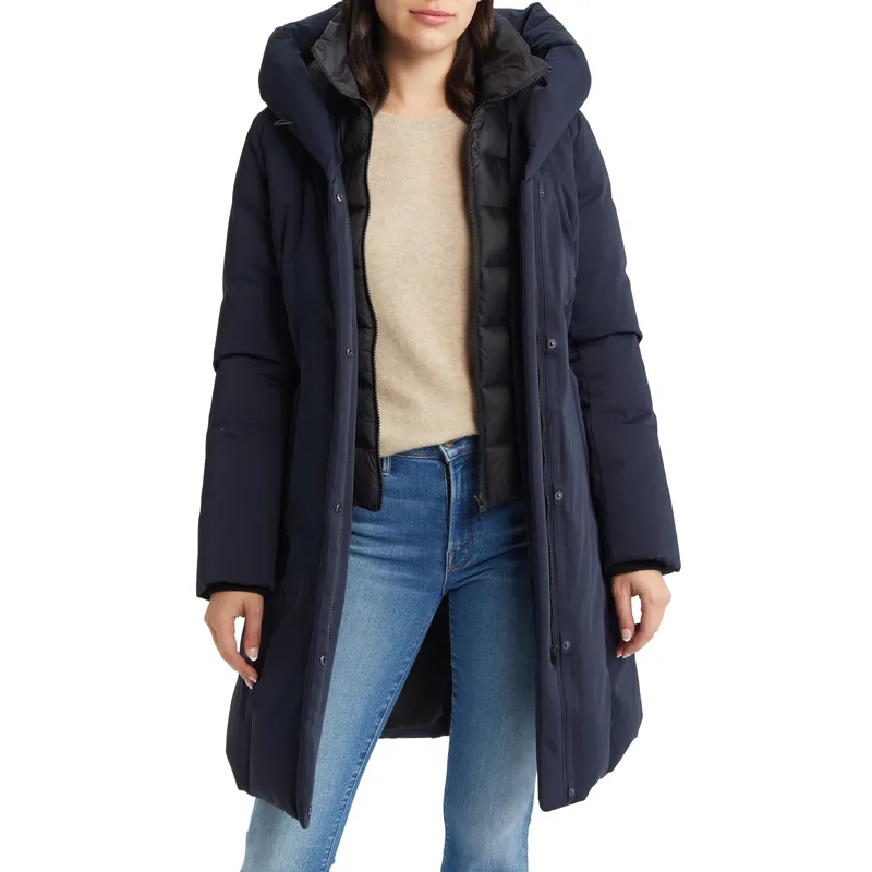 Women’s Navy Blue Mid-Length Down Jacket | White Duck Down Filling