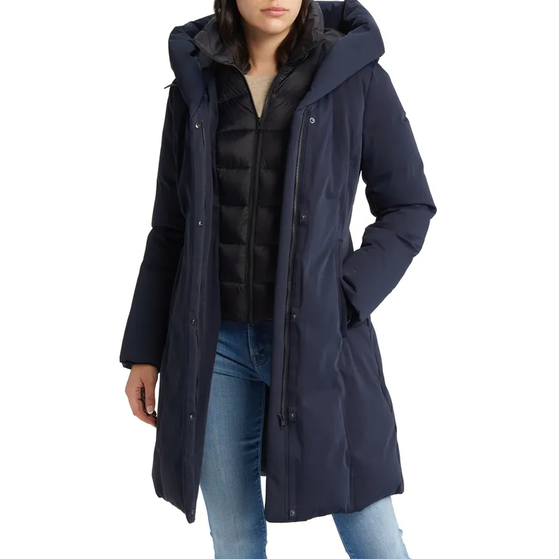 Women’s Navy Blue Mid-Length Down Jacket | White Duck Down Filling