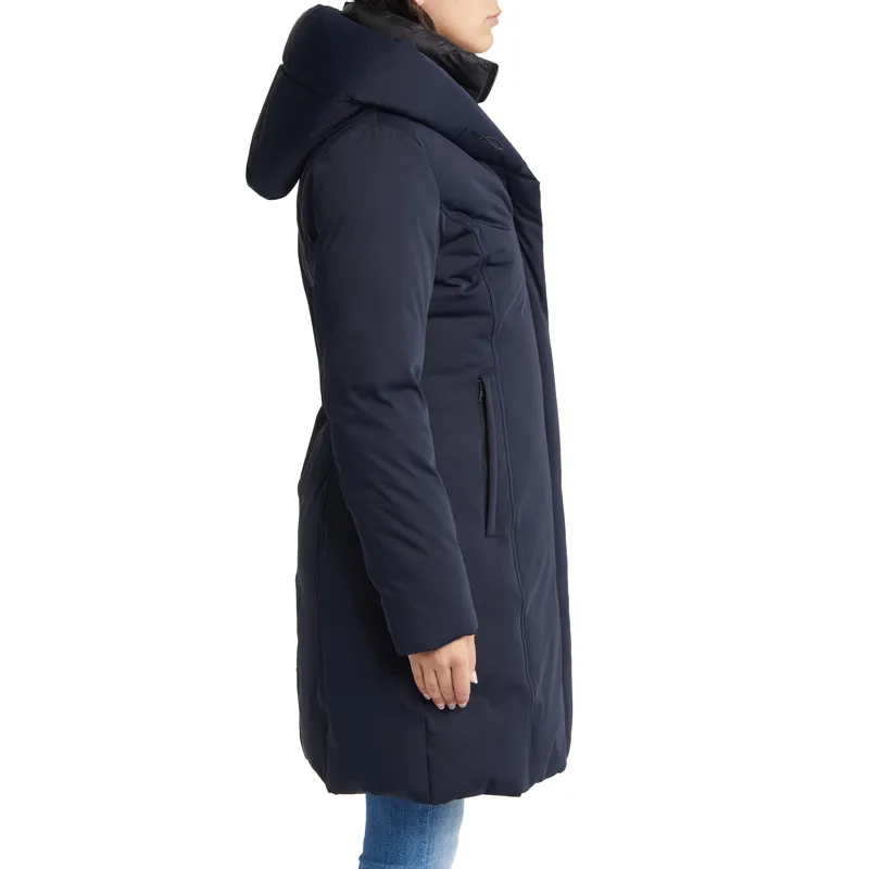 Women’s Navy Blue Mid-Length Down Jacket | White Duck Down Filling