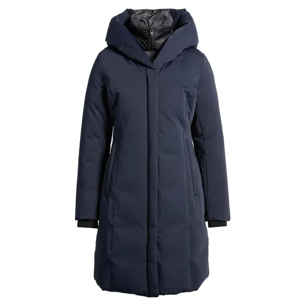 Women’s Navy Blue Mid-Length Down Jacket | White Duck Down Filling