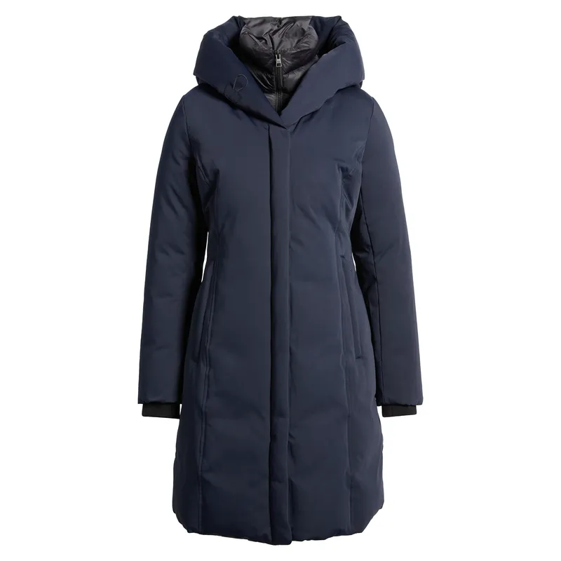 Women’s Navy Blue Mid-Length Down Jacket | White Duck Down Filling
