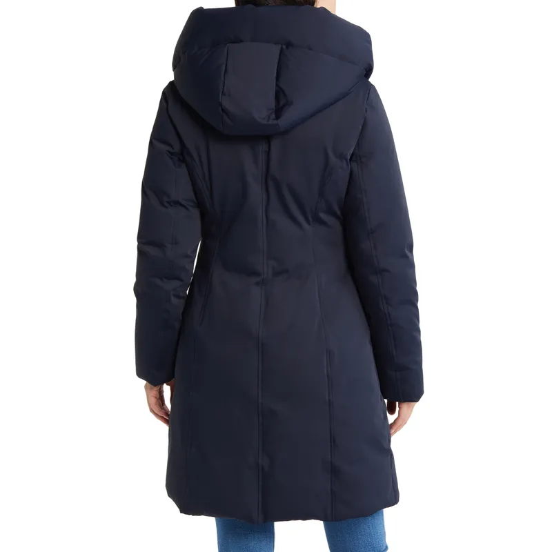 Women’s Navy Blue Mid-Length Down Jacket | White Duck Down Filling