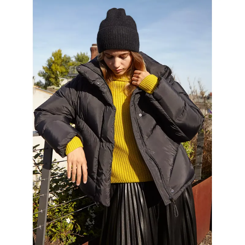 New Women’s Lightweight Long Sleeve Puff Jacket | Ladies Black Outerwear