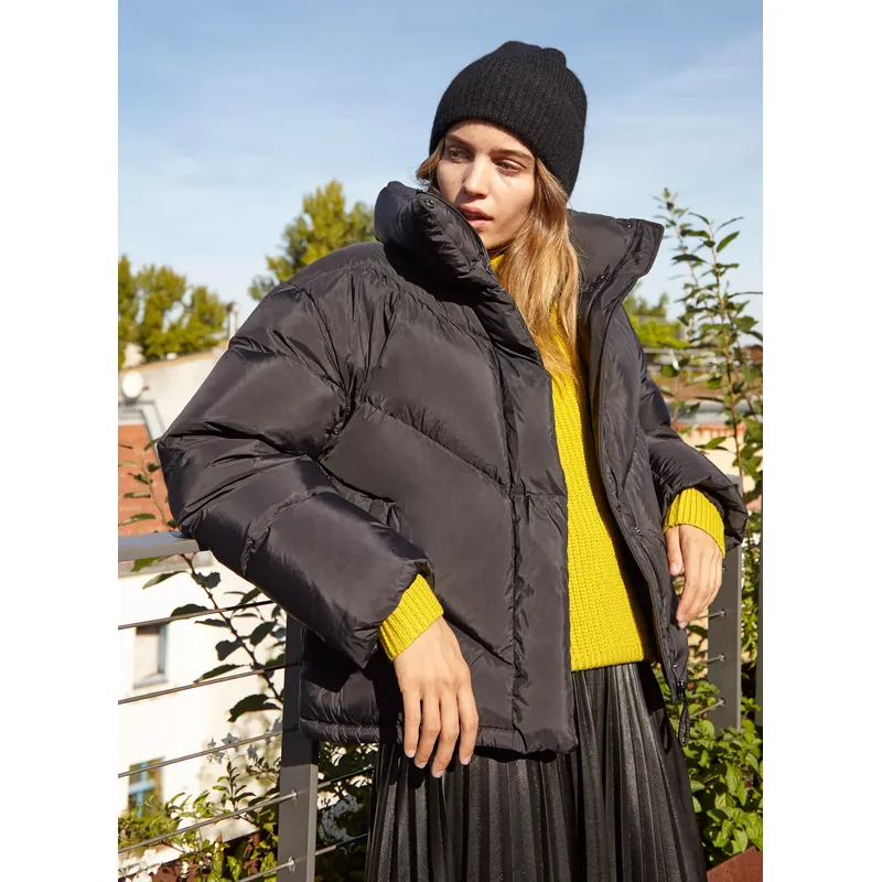 New Women’s Lightweight Long Sleeve Puff Jacket | Ladies Black Outerwear