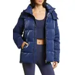 Trimmed Padded Hooded Jacket | Shiny Padded Vest Hooded Blue