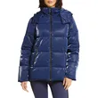 Trimmed Padded Hooded Jacket | Shiny Padded Vest Hooded Blue