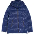 Trimmed Padded Hooded Jacket | Shiny Padded Vest Hooded Blue