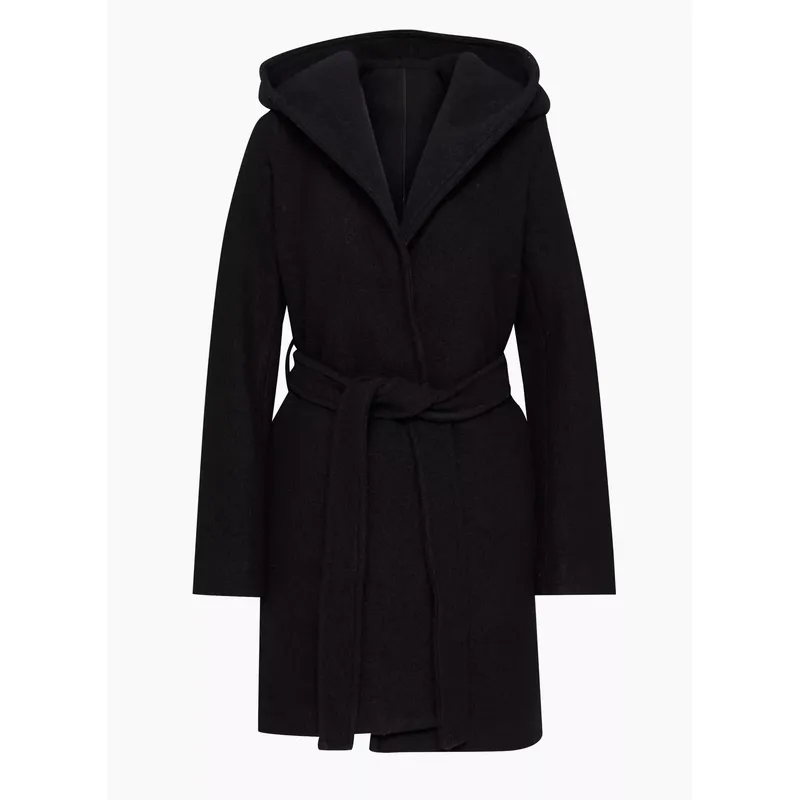 Black Women’s Long Belted Coat | Angora Blend, Snaps | Shop Now
