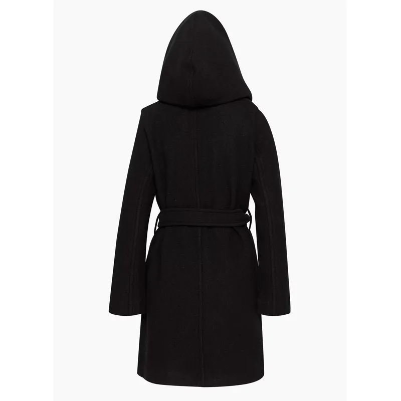 Black Women’s Long Belted Coat | Angora Blend, Snaps | Shop Now