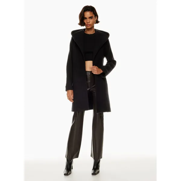 Black Women’s Long Belted Coat | Angora Blend, Snaps | Shop Now