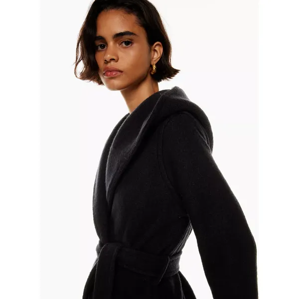 Black Women’s Long Belted Coat | Angora Blend, Snaps | Shop Now