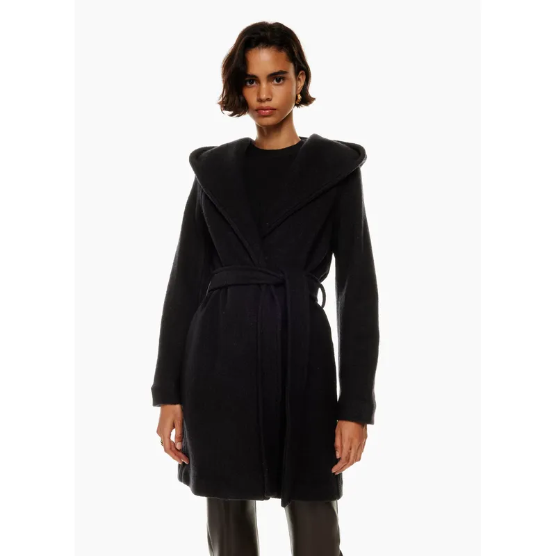 Black Women’s Long Belted Coat | Angora Blend, Snaps | Shop Now