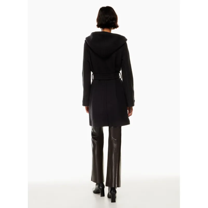 Black Women’s Long Belted Coat | Angora Blend, Snaps | Shop Now