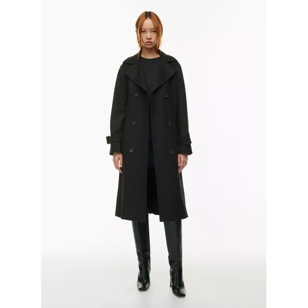 Black Drape Double Trench Coat | Chic and Sophisticated | Shop Now