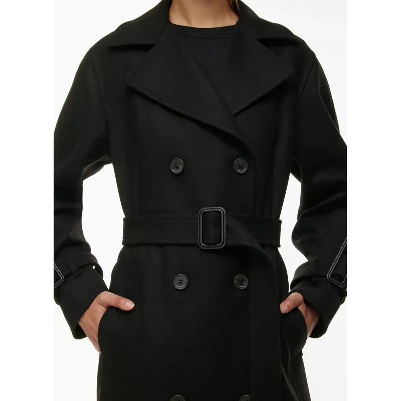 Black Drape Double Trench Coat | Chic and Sophisticated | Shop Now