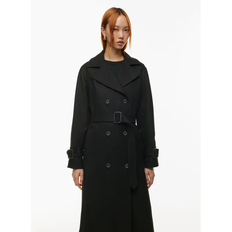 Black Drape Double Trench Coat | Chic and Sophisticated | Shop Now