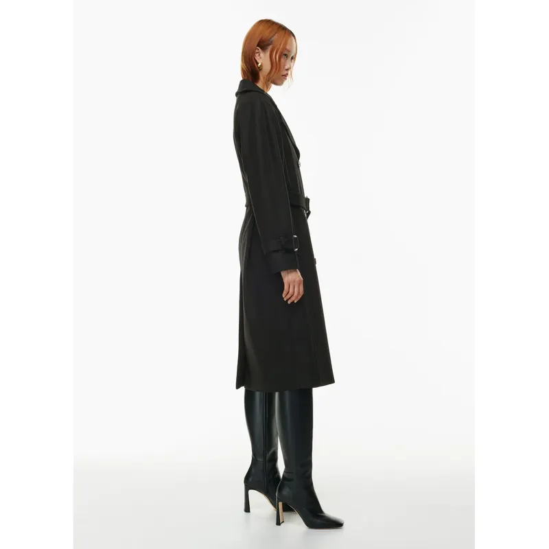 Black Drape Double Trench Coat | Chic and Sophisticated | Shop Now