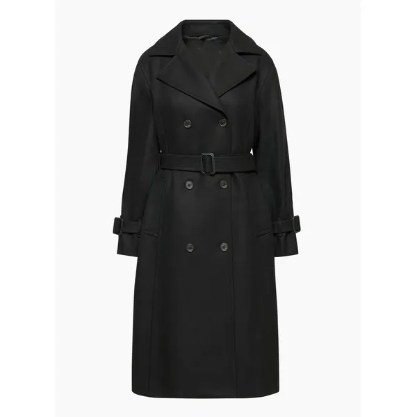 Black Drape Double Trench Coat | Chic and Sophisticated | Shop Now