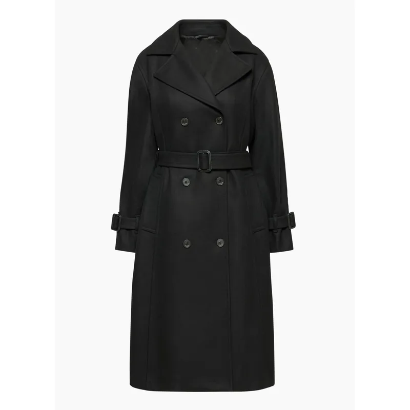 Black Drape Double Trench Coat | Chic and Sophisticated | Shop Now