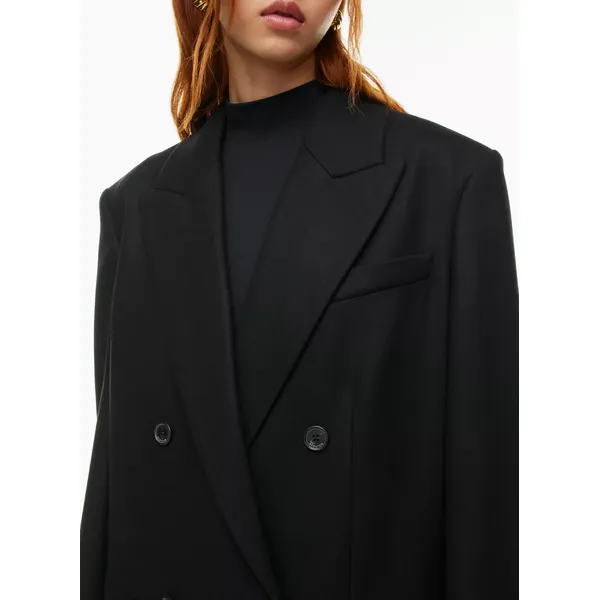 Black Double Breasted Cotton Blazer | Classic and Versatile | Shop Now