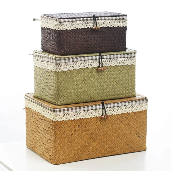 Handmade Woven Seagrass Storage Container with lids cover 