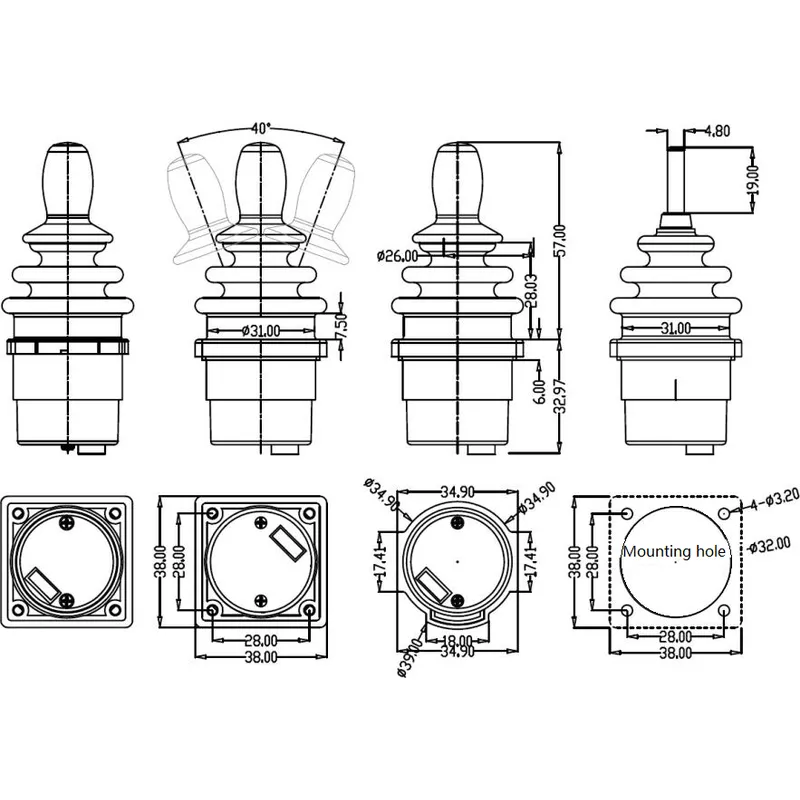 Joystick de efecto hall apto para silla de ruedas eléctrica
