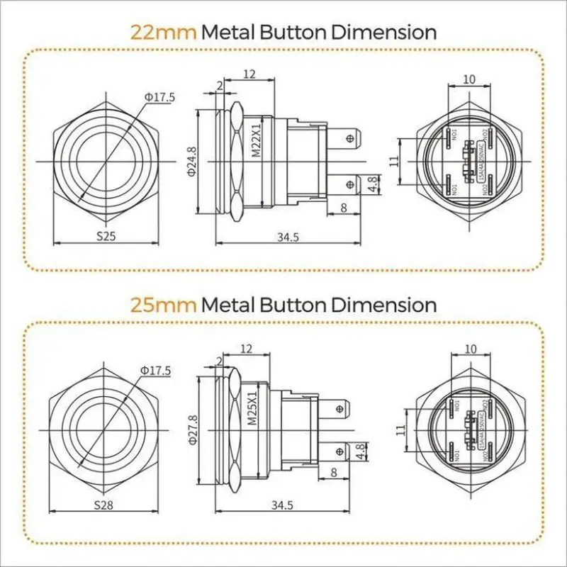   20 Amp Push Button Switch in metal shell