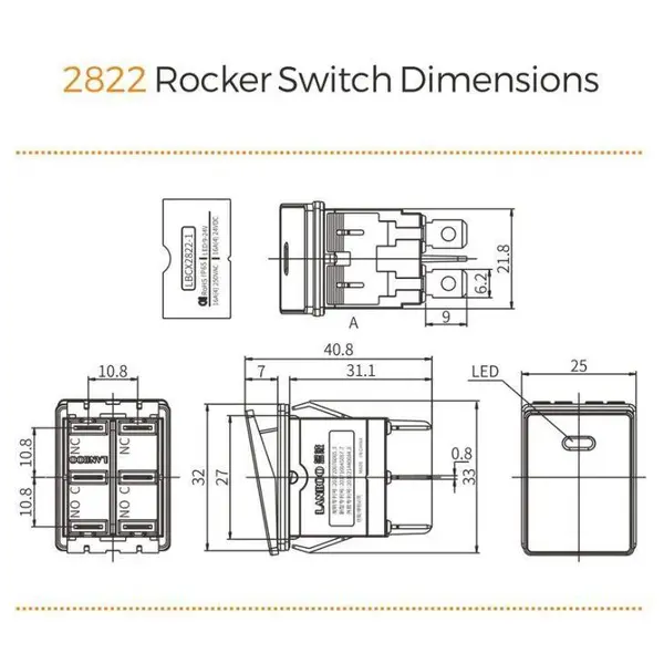 Interruptor basculante tipo barco con panel de metal a prueba de agua