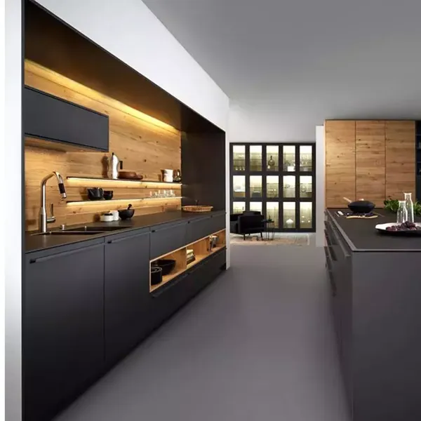 Matte Grey Custom Kitchen Cabinet Melamine Board Kitchen Furniture