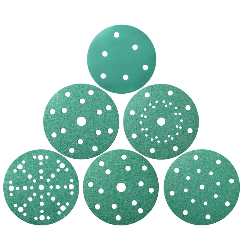 6inch velcro hook and loop Green film abrasive sanding disc with holes