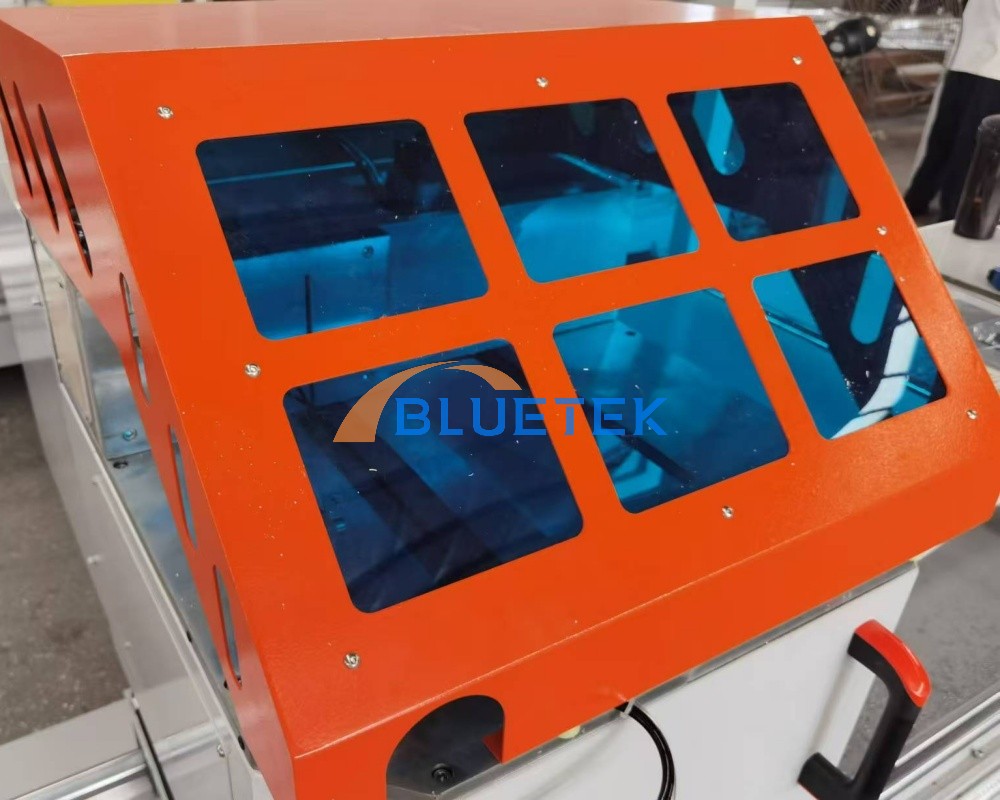 window and door making machine price window and door making machine price, manufacturer, supplier  MAIN FEATURES  Aluminium window and door making machine for up cutting 45 degrees and 90 degrees angles.  • Saw blade cuts from bottom to top max. width up to 350 mm and is used for cutting aluminum window door ,curtain walls, and industrial aluminum profiles.  • Pneumatic swing angle of 45 and 90 degrees.  • With Digital measuring ruler, convenient and fast.  • Coolant spray to improve cutting quality.  • The longest cutting length is 4200 mm, and customized length is supported.  • Diamond saw blades, longer service life and higher precision.  • Both heads have horizontal and vertical clamps.  • Auto opening safe shield to make the user safe.  • Equipped with air gun and cooling spray device.    TECHNICAL SPECIFICATION  Model  LJZ2E-CNS-500X4200  LJZ2E-CNS-550X4200  Total Power  5.0KW  5.0KW  Input Power  380V 50Hz 3Phase  380V 50Hz 3Phase  Motor Power  2.2KW * 2  2.2KW * 2  Motor Speed  2840 r/min  2840 r/min  Air Pressure  0.6-0.8 MPa  0.6-0.8 MPa  Diameter of Blades  Φ500mm×φ30mm  Φ550mm×φ30mm  Cutting Angles  45°,  90°  45°,  90°  Cutting Width  Max.350 mm  Max.370 mm  Cutting Height 45°  110 mm  125 mm  Cutting Height 90°  150 mm  170 mm  Cutting Length  300 ~4200mm  300 ~4200mm  Overall Dimension  5800*1500*1800 mm  5800*1500*1800 mm  Net Weight   1500 KGS  1500 KGS  Packing Size  5800*1550*1800mm  5800*1550*1800mm  Gross Weight  1700 KGS  1700 KGS    STANDARD ACCESSORIES   Low-voltage electrical appliances  Schneider , France  Buttons  Schneider , France  Solenoid valve  AirTAC, Taiwan China  Square Guide Rail  HIWIN,Taiwan China  Cylinder  EASUN, Italian joint venture  Saw Blade  Diamond Saw Blades  Motor  Anhui Zhenyang, China top brand  Air Filter Device                                                                             STNC, China top brand                                                                           DETAILS OF LJZ2E-CNS-500X4200 HIGH PRECISION DOUBLE HEAD CUTTING SAW  details of window and door making machine price  Up cutting for inner 45° and 90° angles, suitable for cutting extra wide aluminum profiles.      Digital display ruler   Digital measuring ruler, convenient for positioning the cutting length. Supports conversion between inches and millimeters.      1751945310910740.jpg  Automatic protective cover