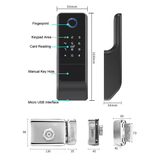 Tuya smart IC RFID Stainless Fingerprint Door Lock
