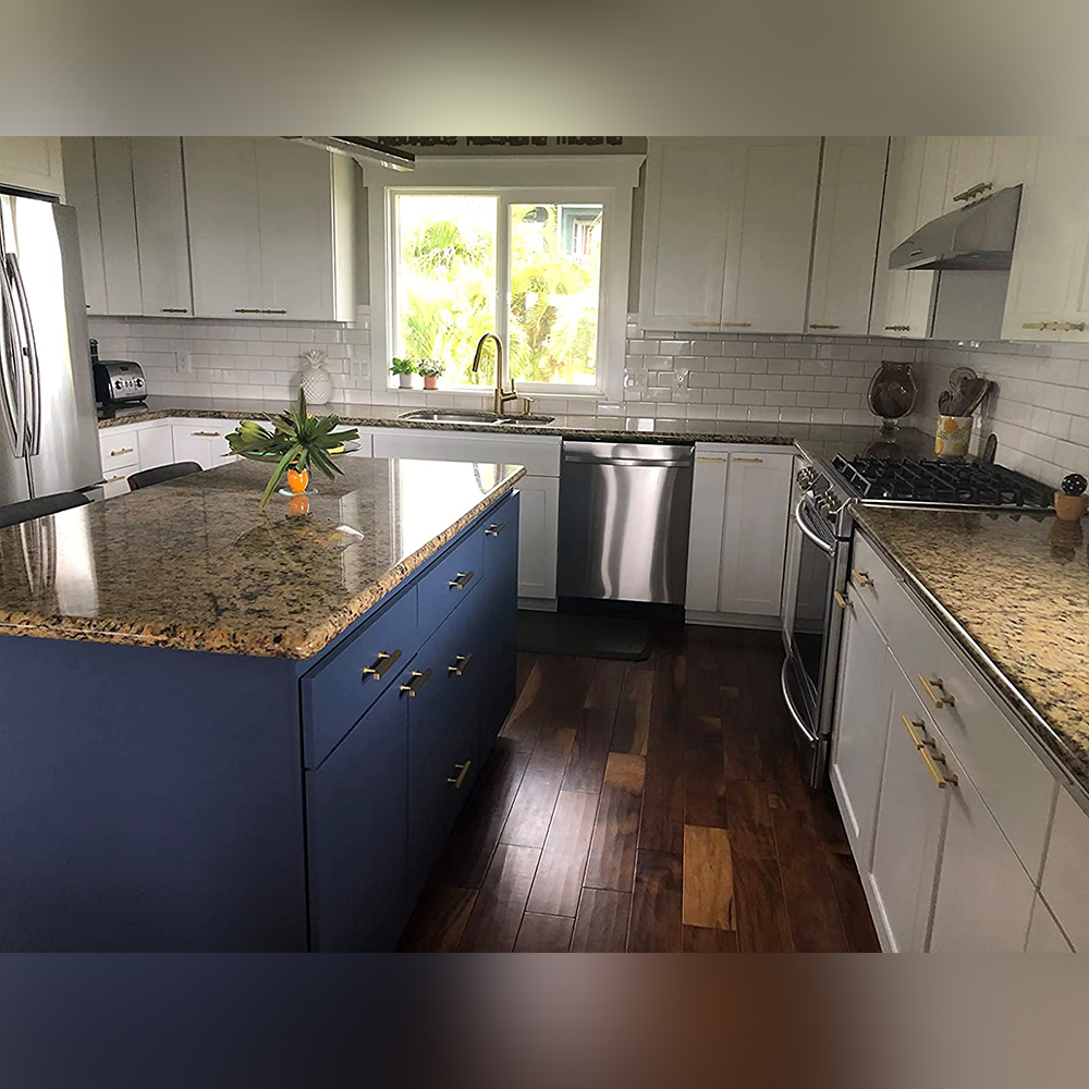 Use our square brass pulls to update the kitchen which makes it more quality.