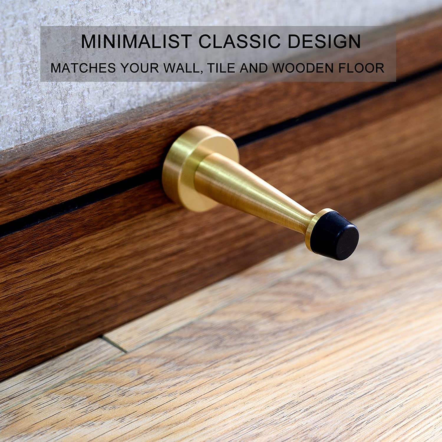 The brass door stopper has an attractive classy shape without any sharp edges. The good rubber tip protector stays tight, is friendly to children and pets. And its body can be firmly screwed into the base flange, not easy to fall off. Perfect for your bedr