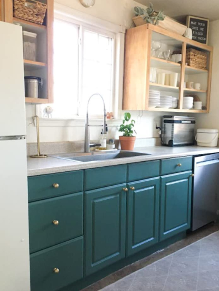 These brass ball knobs were a great way to upgrade a modern kitchen cabinet.