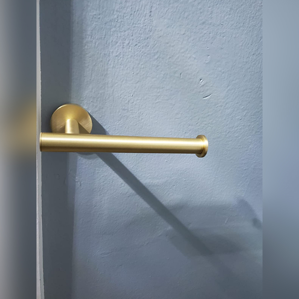 Using this Brass Toilet Paper Holder to update the bathroom make they are more high-end looking and coordinates well with other brushed gold hardware.