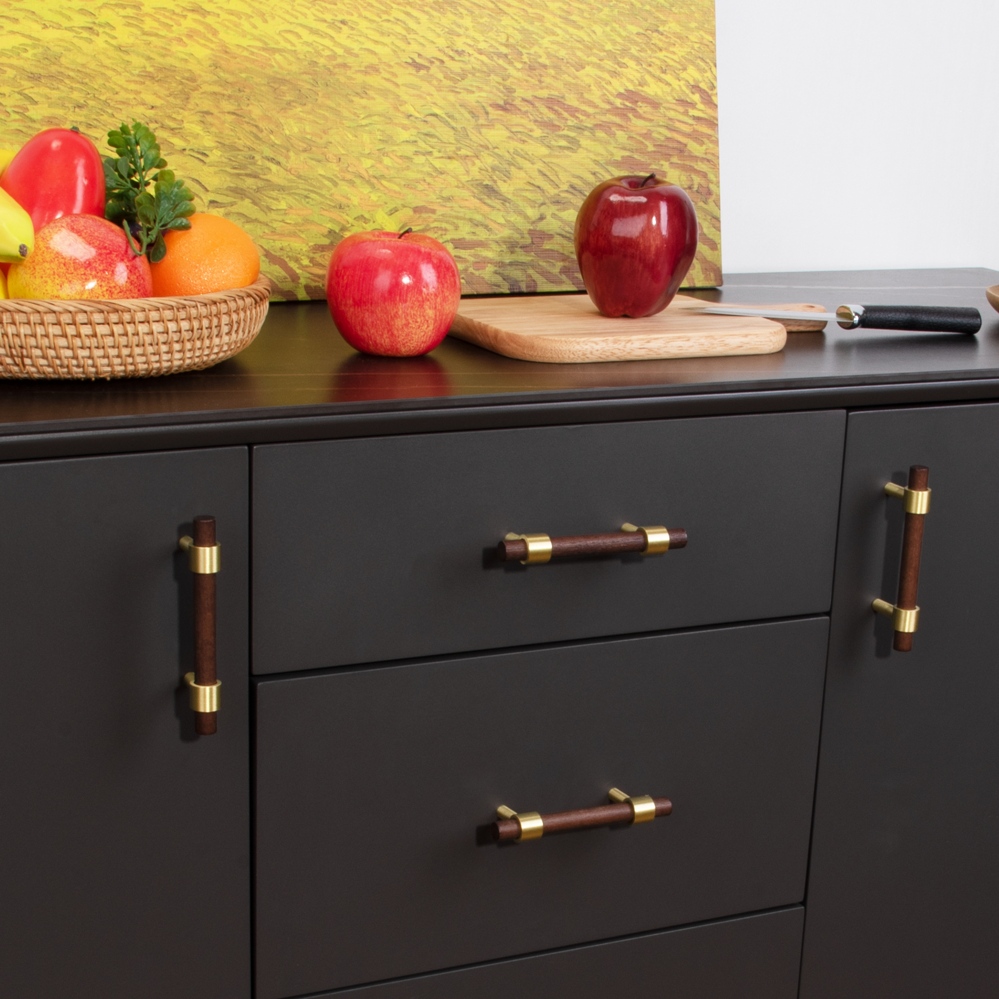 QOGRISUN Solid Brass Rectangle Wooden Handles