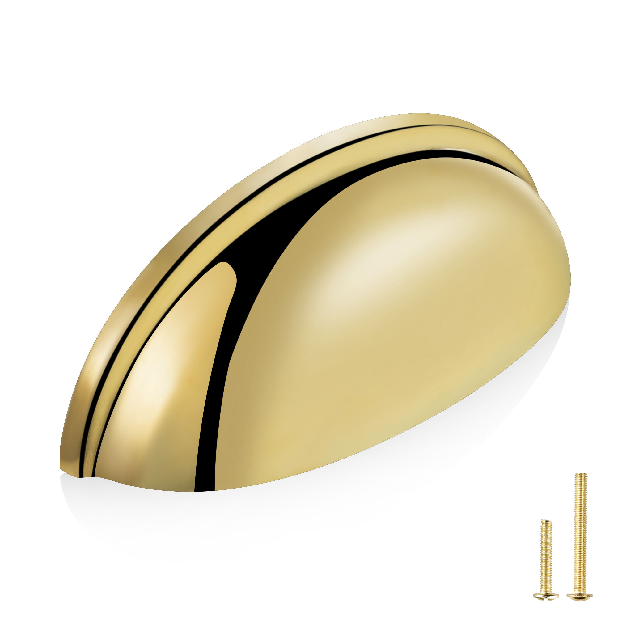 QOGRISUN Unlacquered Brass Cabinet Cup Pulls, Gold Bin Cup Drawer Dresser Handles, 3-Inch Hole Center, Kitchen Cupboard Hardware, Polished Brass Finish